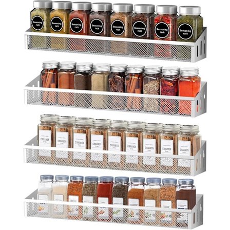 Rack Vägghylla Silver Spice Hyllor Vägghängande Kryddhållare Spice Organizer Kök Vägghylla (4st)