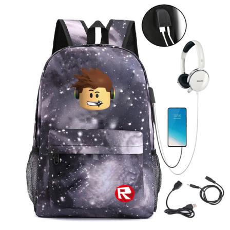 Nytt roblox-spel kring ryggsäck USB skolväska STAR GREY 3