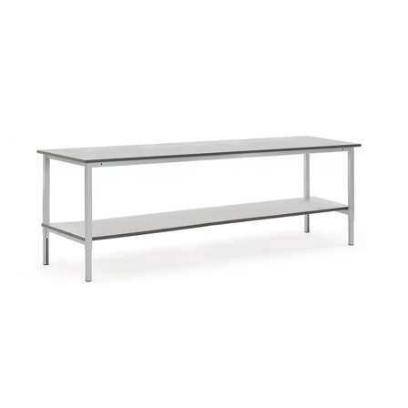 Pracovní stůl MOTION, s policí, 2500x800 mm, šedá deska HPL