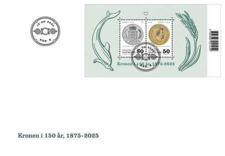 Danmark - Kronen i 150 år - Førstedagskuvert med miniark