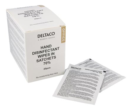 Deltaco Office Hand disinfectant wipes in sachets, 20pcs