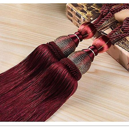 Sæt med 2 gardinholdere med reb, kvast og kugle