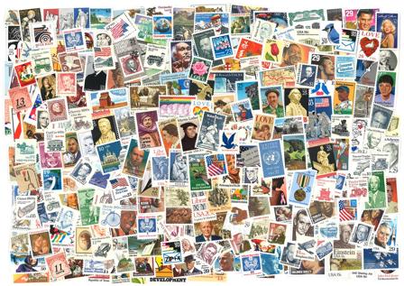 USA - Frimærkepakke - 550 frimærker, 20 miniark og 18 hæfter/hæfteblokke