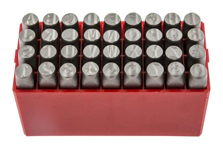 PELA 497922 Bokstavsstans med siffror, 8 mm, 36 delar, Verkstad
