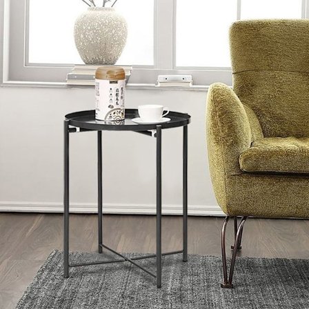 Runt sidobord i pulverlackerad metall 44cm - Svart