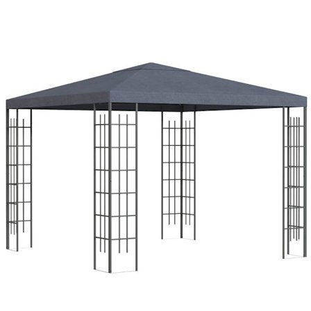 Rootz Gazebo - Juhlateltta - Puutarhahuvimaja - Juhlahuvimaja - Tuuletusaukolla - Teräs/polyesteri - Harmaa - 3 x 3 x 2,5 m