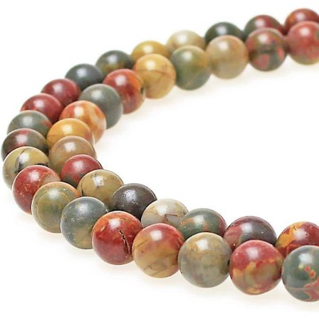 Runde Picasso Jaspisperler til DIY Smykkeproduksjon Armbånd Halskjede 15" (8mm)