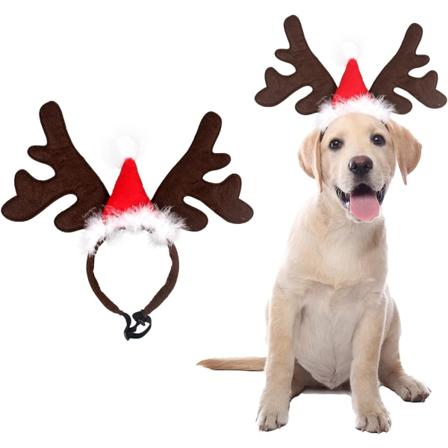 Julhund Älg Renhorn Pannband Hatt Cap Husdjur Xmas Kostym Huvudbonader
