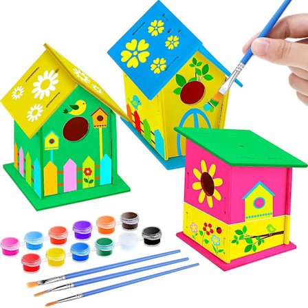 3 DIY Trehusfuglebursett - Ubehandlet, Klar til Maling