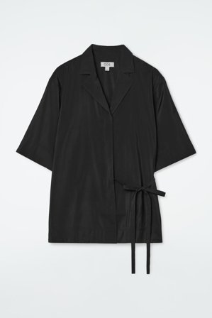 COS Frauen Lockeres Kurzarmhemd Mit Bindedetail in Schwarz