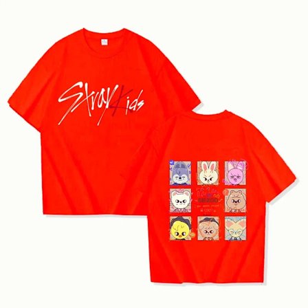 Ny Stray Kids Print Dame T-skjorte Herre Mote Kort Ermet Casual Sommer Kvinnelige Topper T-skjorter TL45-rød TL45-rød