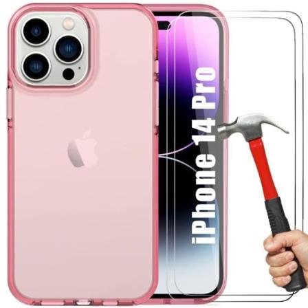 Silikonfodral till iPhone 14 Pro Rosa + 2 skyddsfönster i härdat glas