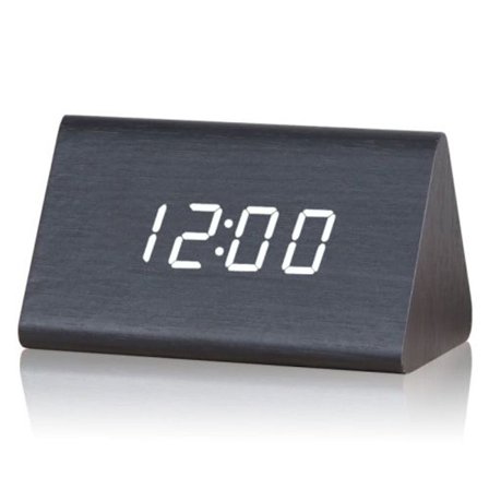 Tyst lysande träelektronisk klocka med röststyrning, liten triangulär