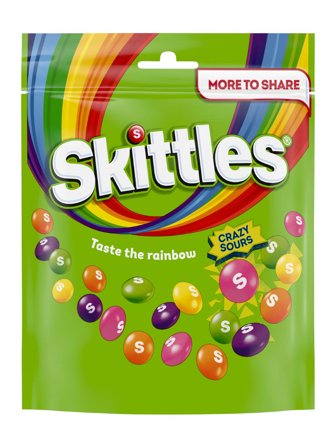 Skittles chewy candies coated with sugar, with sour fruit flavor 318g 0.318kg