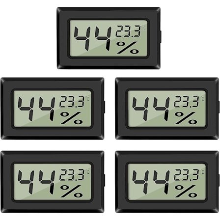 5-pak LCD digitalt hygrometer termometer, mini digitalt temperaturmåler fugtighedsmåler til drivhus biler hjemmekontor, sort