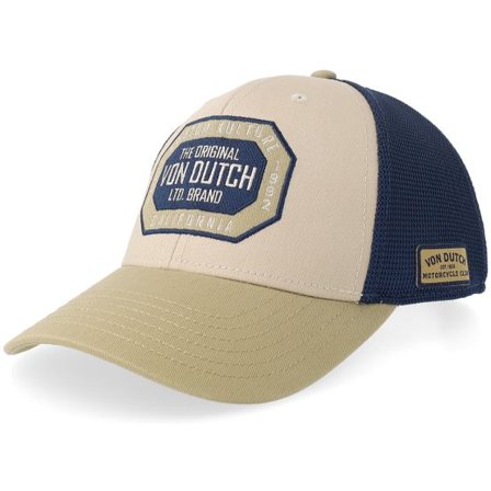 Von Dutch - Beige trucker Keps - Semi Curved White/Blue Trucker @ Hatstore