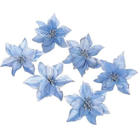 Kunstig juleblomst - Blå julestjerne - 6 stk - 13 cm - Boligindretning