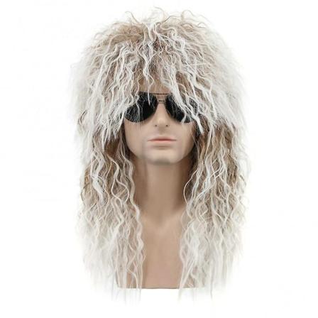 Musta Kihara 70-80-luvun Halloween-asut Rokkaava j tk Synteettiset hiukset Peruukit Punk Metal Rocker Disco Mullet Cosplay Peruukki White