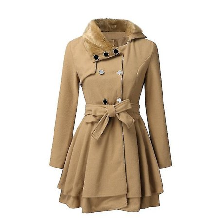 Dam Faux Fur Slag Dubbelknäppt Ullkappa Jacka