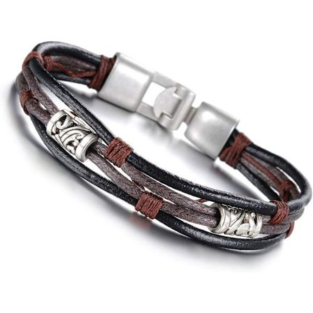 Miesten Tribal Alloy Silver Celtic Knot -helmiä punottu nahka-ranneke