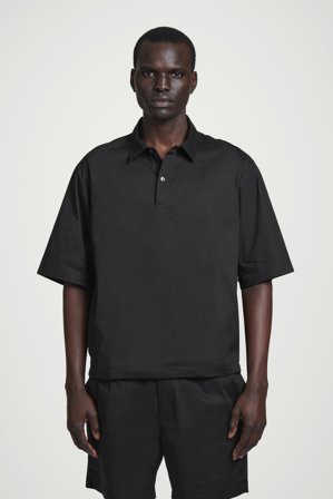 COS Men's Cotton Popover Short Sleeve Shirt in Black