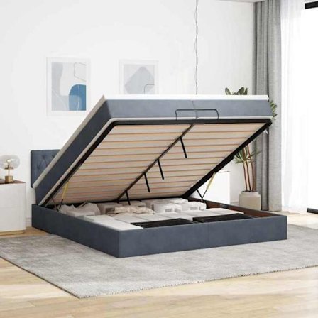 Maison Exclusive - Ottoman sängram med mörkgrå madrass 200x200 cm sammet