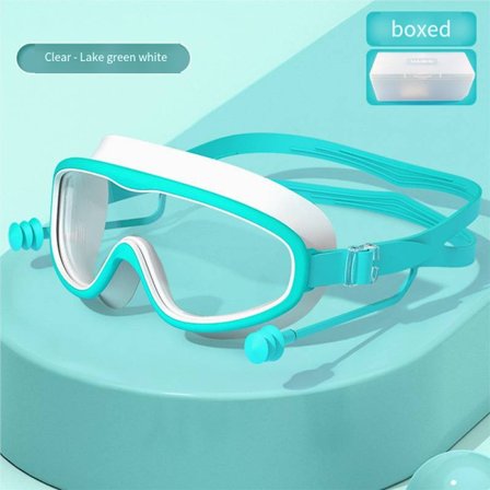 Voksne store ramme svømmebriller vanntette anti-tåke HD svømmebriller ett-stykke ørepropp silikon barn svømmebriller