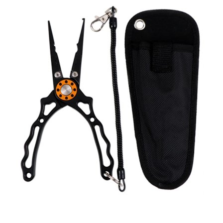 Fiskesaxar i Aluminiumlegering, Multifunktionella Betesaxar, Avtagbara Krokar, Öppna Slingor, Fiskesaxar, Fiskkroksborttagare med Hållrep - Svart