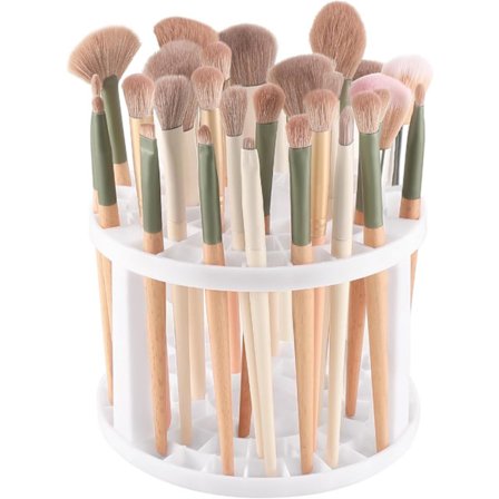 360° Roterande Borsthållare - Elegant Vit Plastorganisatör för Konstpenslar, Pennor, Sminkverktyg - Utrymmesbesparande Skrivbordstillbehör med 