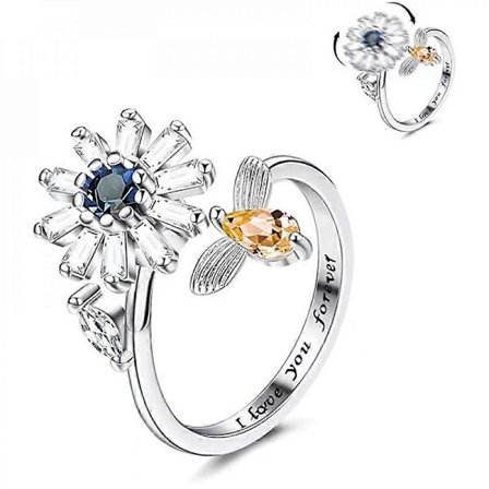 Finger Spinner Ringar Fidget Ångestring för Kvinnor Solros Lindrande Ångestring Ringar Roterande Anti Stress Ring Leksak För Flicka