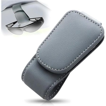【PP】Magnetisk solbrilleholder i læder, brilleholder til bilens solskærm, egnet til briller i forskellige størrelser, grå