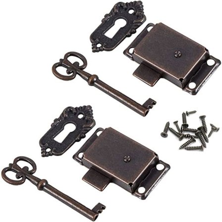 Antikt Skabsdørslås Antik Låsesæt - Dekorativ Lås Med Nøgler Og Skruer