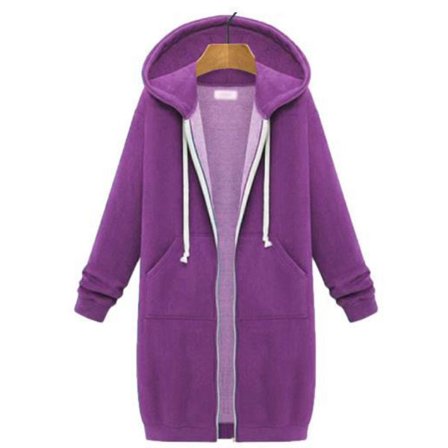 Naisten vetoketjullinen huppari, pitkähihainen puolipitkä huppari - Violetti - Koko XL