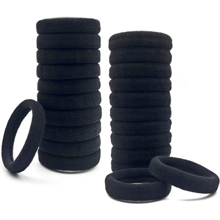 Dame Wave Head, 20 stk. Skadefria Sorte Hårelastikker, Bløde Sømløse Hårelastikker til Tykke Krøller, Kraftige Elastiske Hårknoldholdere (Sort)[CH]