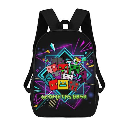 Ryggsäck Geometry Dash 17 tum axelväska robust laptopryggsäck dagryggsäck för män kvinnor resor skola[C] 16.1 X 11.8 X 4.5inches