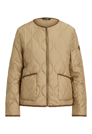 Lauren Ralph Twill-Trim Onion-Quilted Jacket Kappor Dam Beige XS