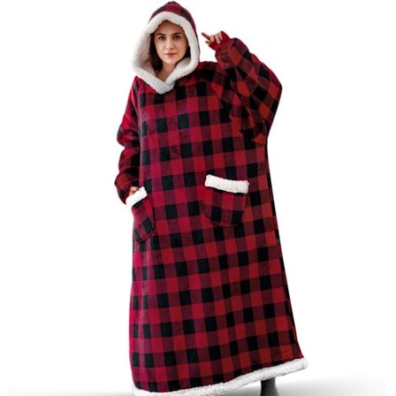 Extra lång huvtröja filt kvinnor överdimensionerad bärbar filt mysig mjuk bekväm Sherpa fleece jätte bärbar huvtröja filt tröja (ljusgrå)