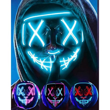 1kpl LED Halloween Purge Valomaski - EL-lanka Pelottava Maski Naamiaiscosplayhin, Lapsille Miehille Naisille Festivaalijuhliin (jäänsininen)