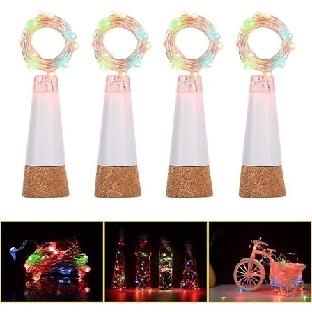 4-pack LED-ljus för vinflaskor, flerfärgade, USB-uppladdningsbara korkljus för vinflaskor, 150 cm kopparkabel, 15 LED-lampor, flaskbelysning för jul