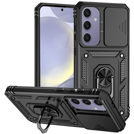 SKALO Samsung S24 FE Armor Hybrid Metallring Kameraslider - Svart