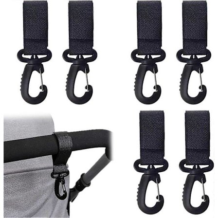 6 stk. Buggy Clips Barnevognklips for Veske, Buggy Barnevognkroker for Veske Barnevognklips med Stropp for Å Holde Mammas Håndvesker