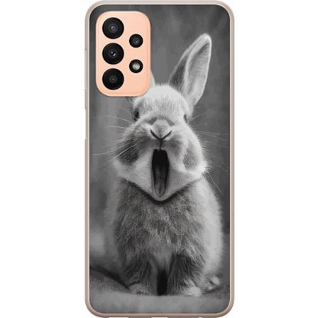 Yhteensopiva Puhelinkuori Samsung Samsung Galaxy A23 Ihastuttava mustavalkoinen kani istuu eteenpäin suunnattuna suu auki ikään kuin haukotellen, l