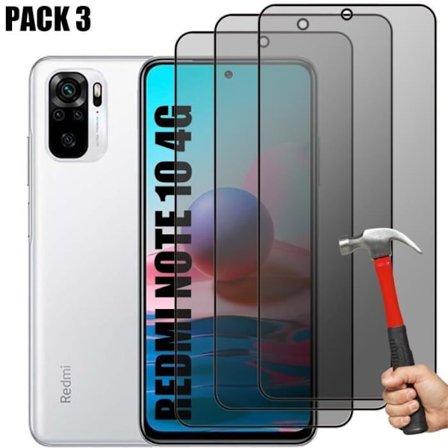 3-pack anti-spion härdat glas för Xiaomi Redmi Note 10 - svart skyddsglas