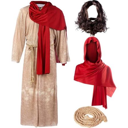 Herr Jesus Kristus Klänning med Peruk, Skägg, Sjal, Bältesset för Vuxna Halloween Klä Upp Party Cosplay - L L Vitt och blått Vitt och blått