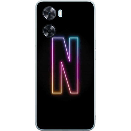 Yhteensopiva Puhelinkuori OnePlus OnePlus Nord N20 SE Minimalistinen neonkirjain N värinvaihtuvassa valossa mustaa taustaa vasten