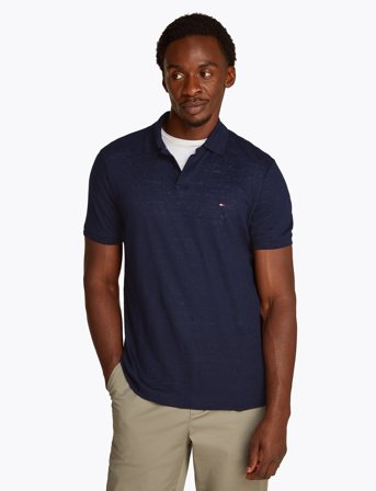 Tommy Hilfiger Pure Linen Reg Polo - Navy - XXL