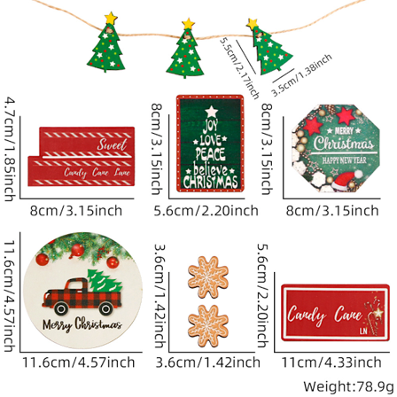 3-delt Julepynt til lagdelt skuff - Bordskilt i tre, treblokker, rustikk borddekorasjon til kjøkken