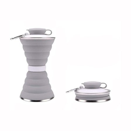 Sammenleggbar Vannflaske, 500ml Lekkasjesikker Silikon Vannflaske med Karabinkrok for Gym, Camping, Fotturer – Bærbar og Sammenleggbar Sport