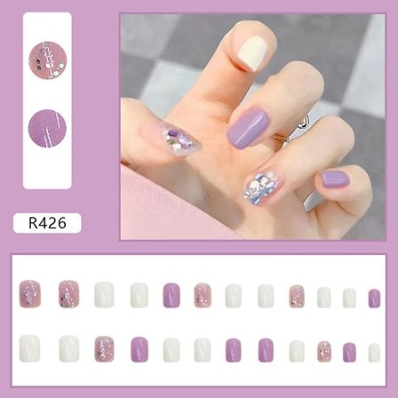 Lyhyet neliömäiset manikyyri-tarrat, irrotettava liimavaihtoehto