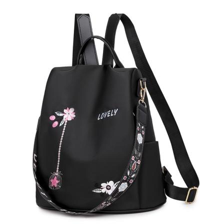 Trendy Enkel skulder Crossbody Dual-Use Dameveske Mote Myk skinnryggsekk kvinner 8957 Black